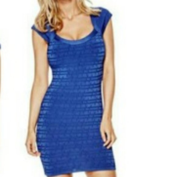 Guess Brandi Cap-Sleeve Textured Bodycon Dress - Picture 1 of 4